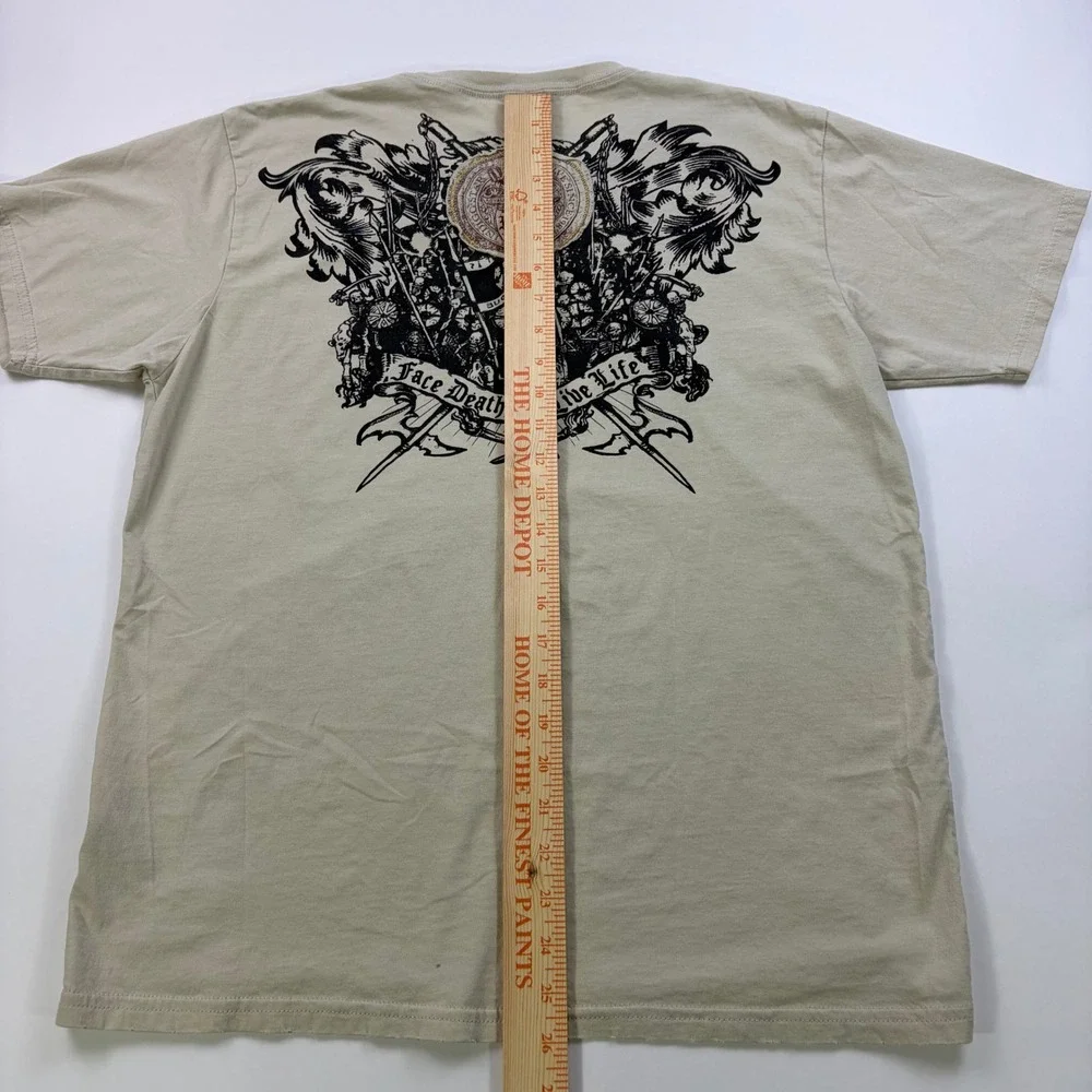 Y2K Indigo Star Graphic T-Shirt Mens Large Beige Face Death Live Life Tee